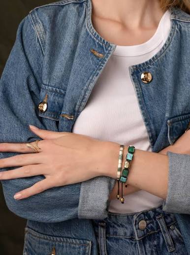 denim jacket manufacturer and nylon cord & denim stacking duo bracelet